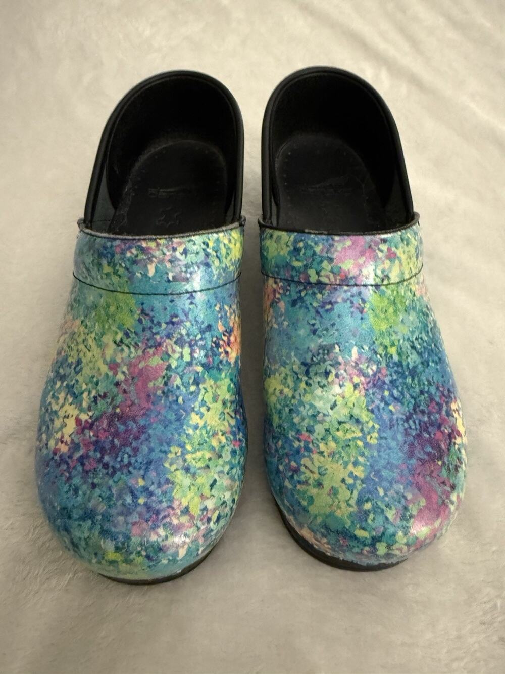 Dansko Professional Clogs Womens 38 US 7.5 8 Watercolor Dots Multicolor Leather